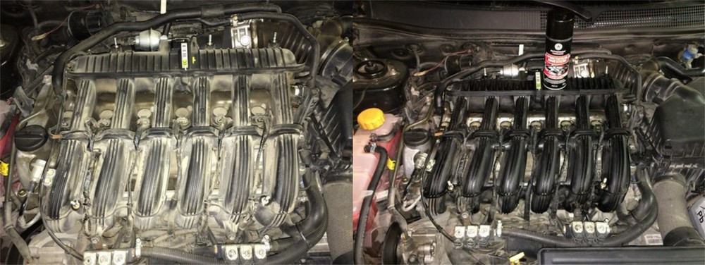 Результат использования очистителя двигателя, до и после